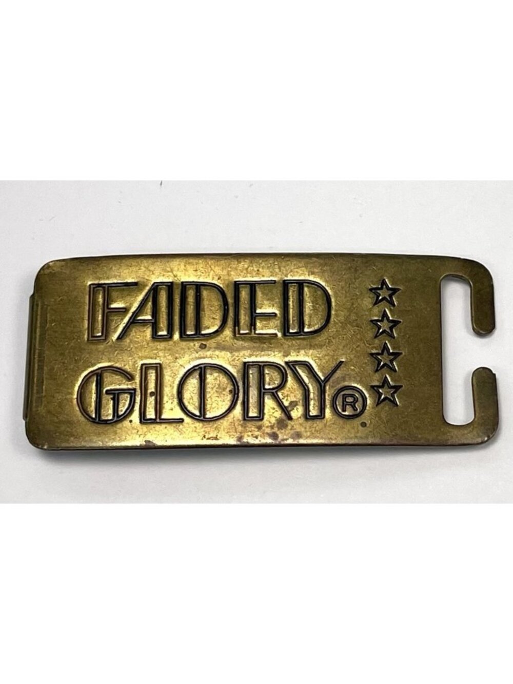 VTG 1980s FADED GLORY 3"x1.25" Brasstone BELT BUCKLE Stars Americana EUC